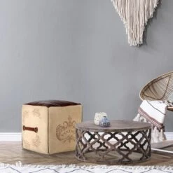 WOMO-DESIGN Pouf Carré Beige Marron Siège Cube Tabouret Design Louis...