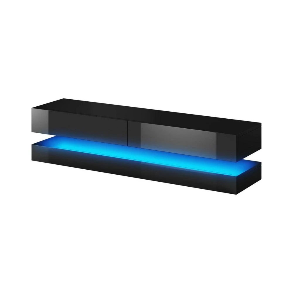 VIVALDI Meuble TV - FLY - 140 Cm - Noir/noir Brillant - Avec LED - Sty... 2 VIVALDI Meuble TV - FLY - 140 Cm - Noir/noir Brillant - Avec LED - Sty... – Image 2